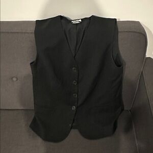 Black Button-Up Vest Top with Cinched Waist